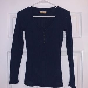 Navy Hollister Fitted Quarter Button Long Sleeve